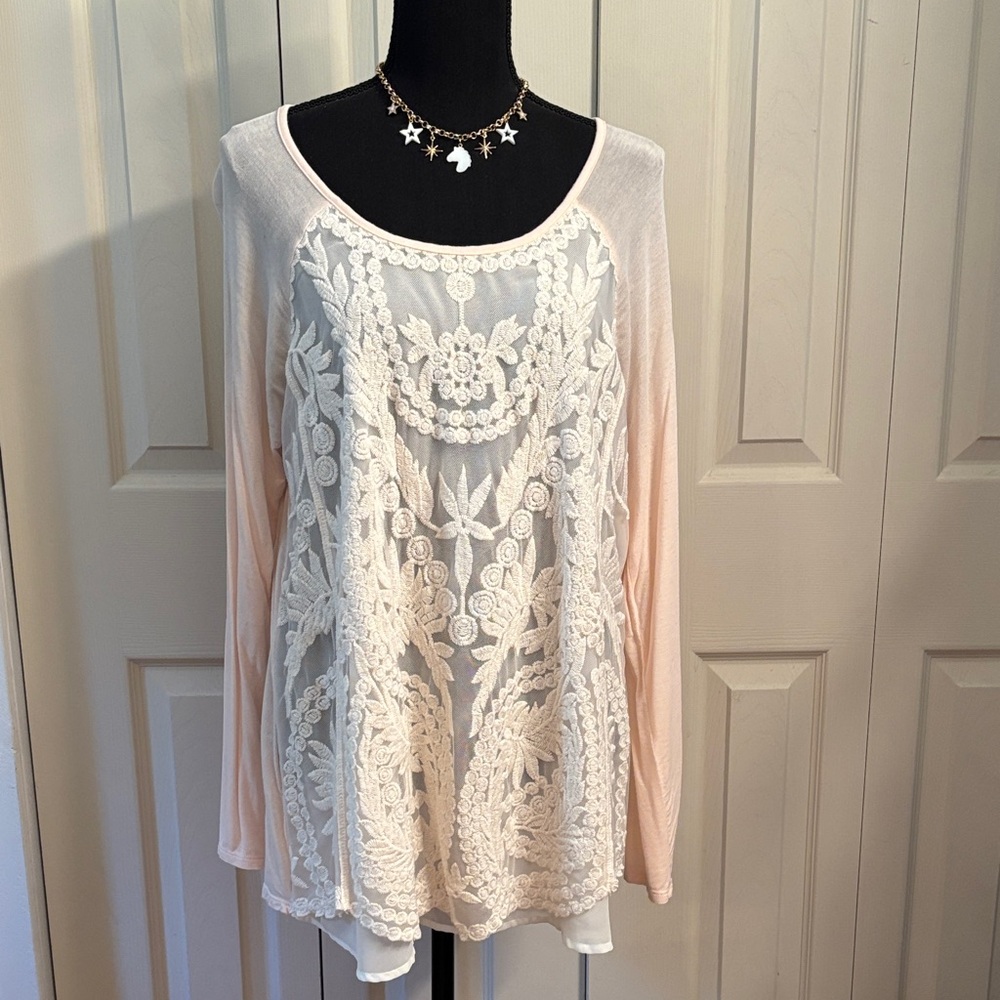 Eyeshadow Pink and Cream Embroidered Top